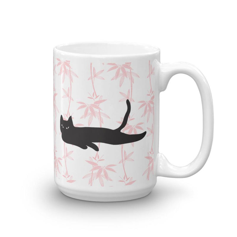 Cat Noir Floral Pink Mug in Left Side View 15oz