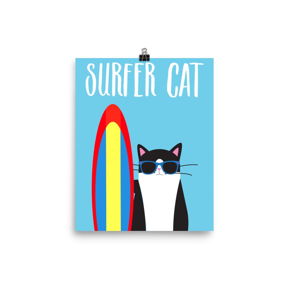 Cosmo Cat 'Surfer' Unframed Matt Poster
