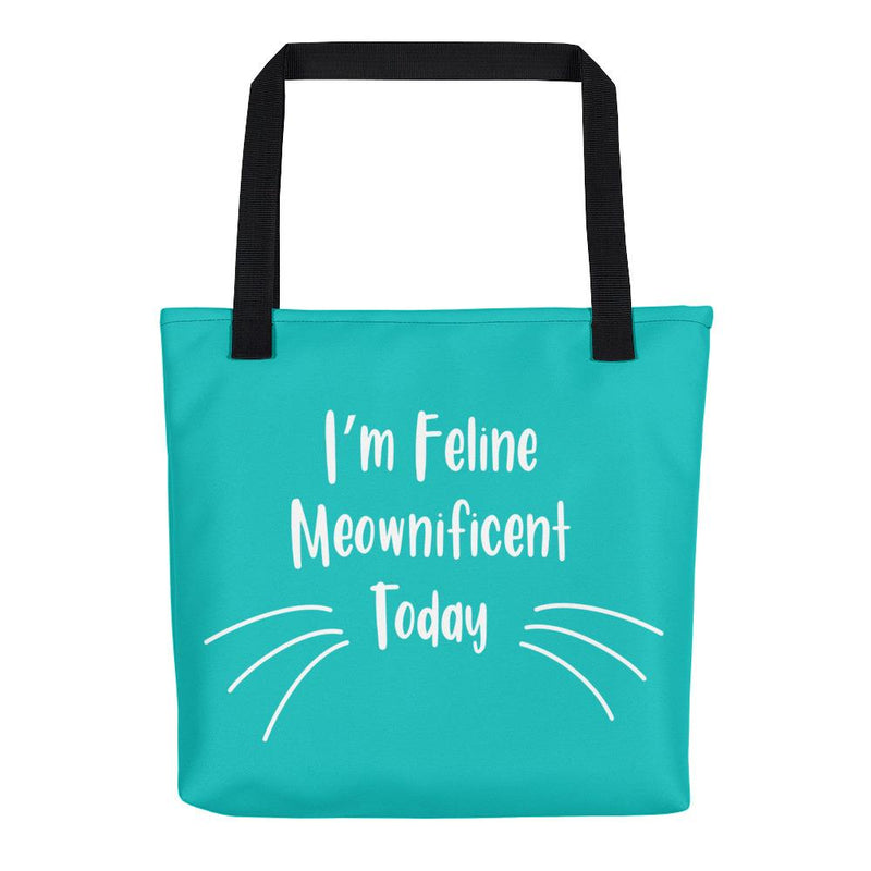 Wordy Cat 'Meownificent' Teal Tote bag