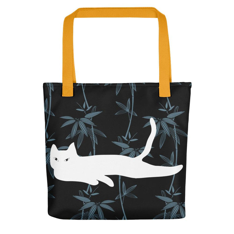 Cat Noir Black Flower Tote bag Black Cat in Yellow Handle