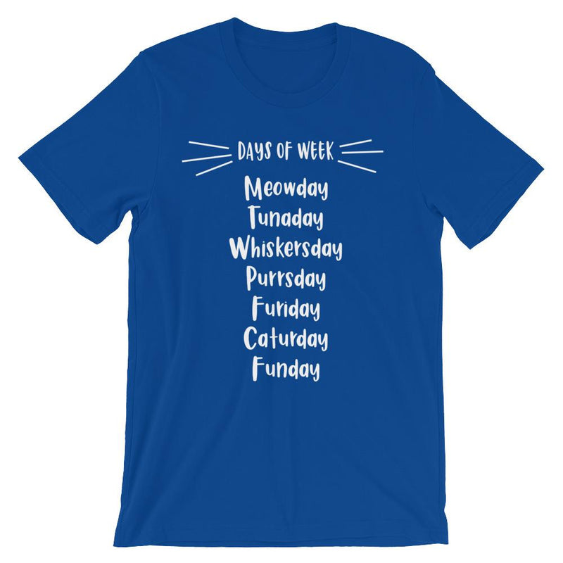 Wordy Cat 'Days of Week' Unisex Short Sleeve T-Shirt