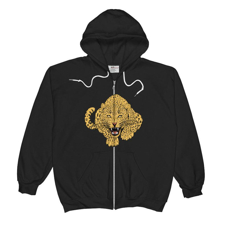 wild cat crouching leopard essential comfy zip hoodie