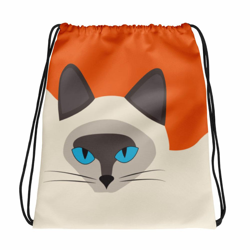 Inscrutable Cat Siamese Cat Orange Drawstring bag in Front View