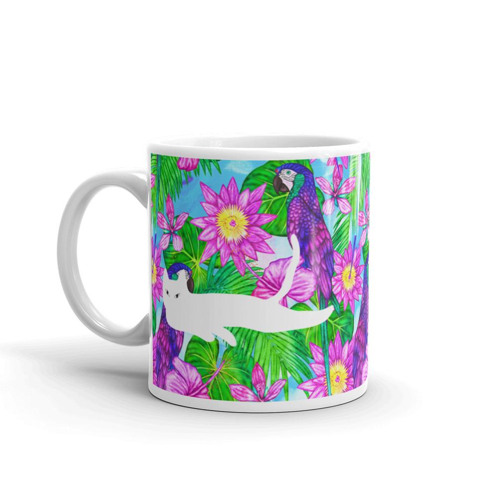 Cat Noir Aloha White Mug in Right Side View 11oz