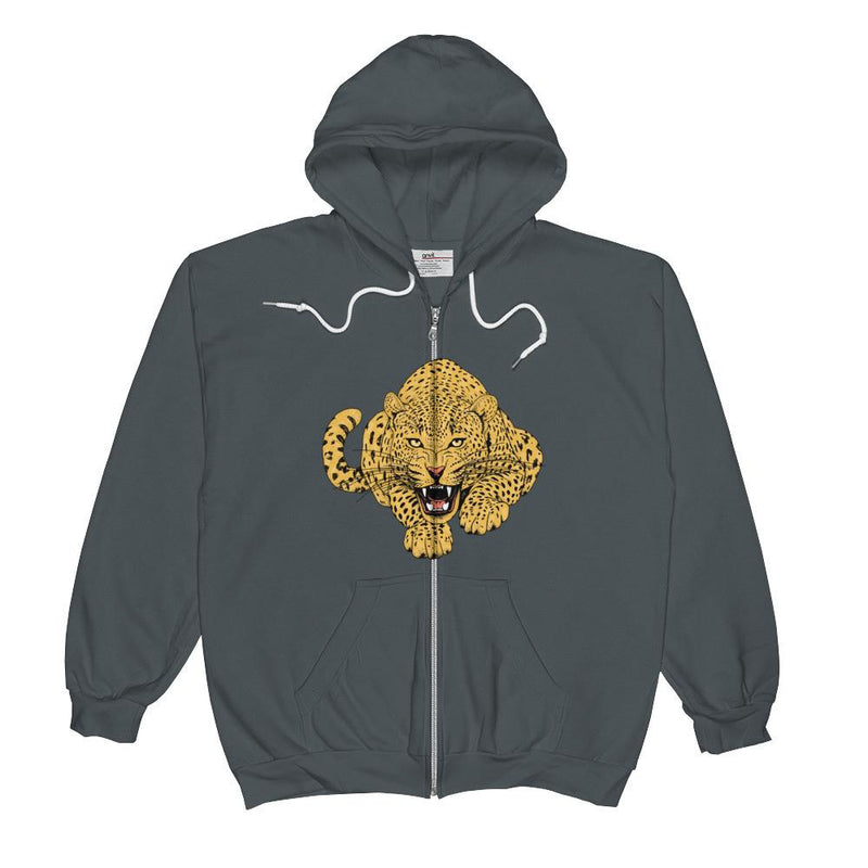 wild cat crouching leopard essential comfy zip hoodie