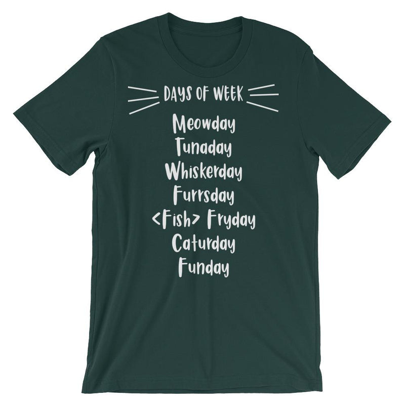 Wordy Cat 'Days of Week' Unisex Short Sleeve T-Shirt
