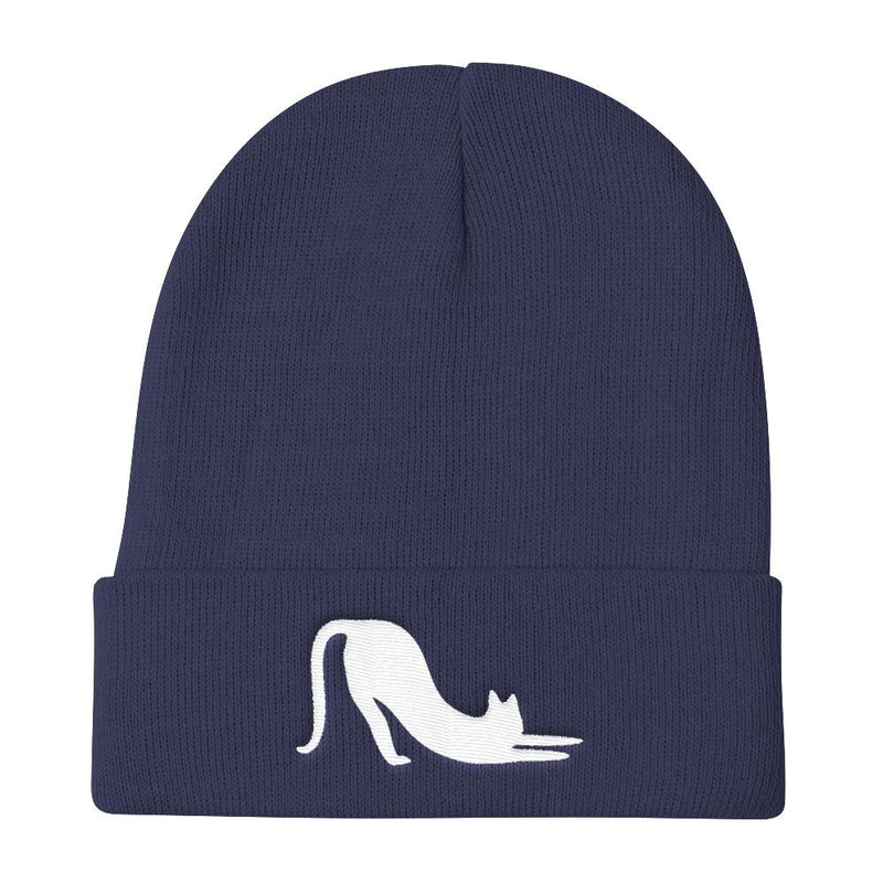 Yoga Cat 'White Cat Stretch' Knit Beanie