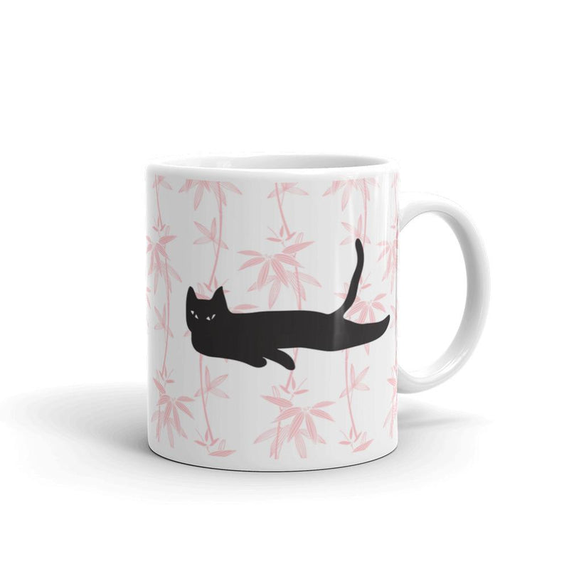 Cat Noir Floral Pink Mug in Left Side View 11oz