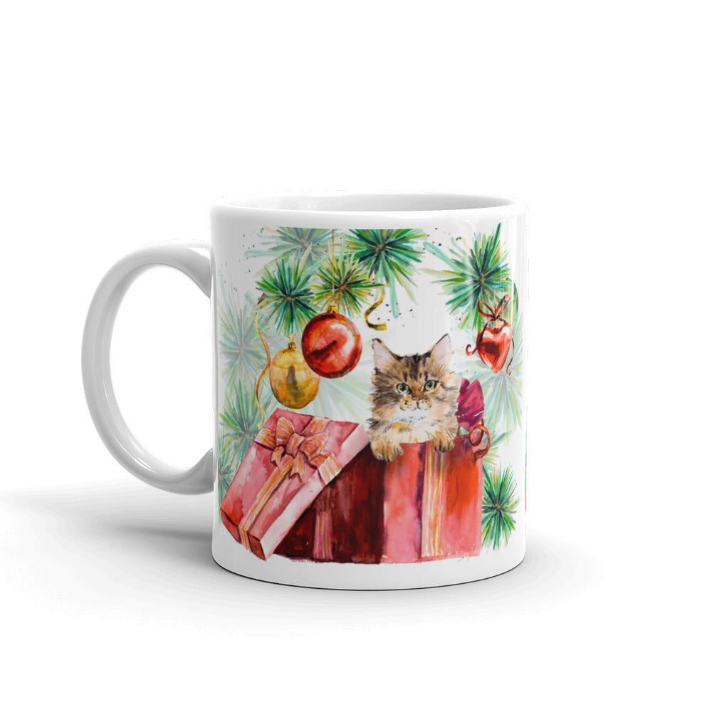 Festive Cat Christmas Tabby Kitten Mug in Right View