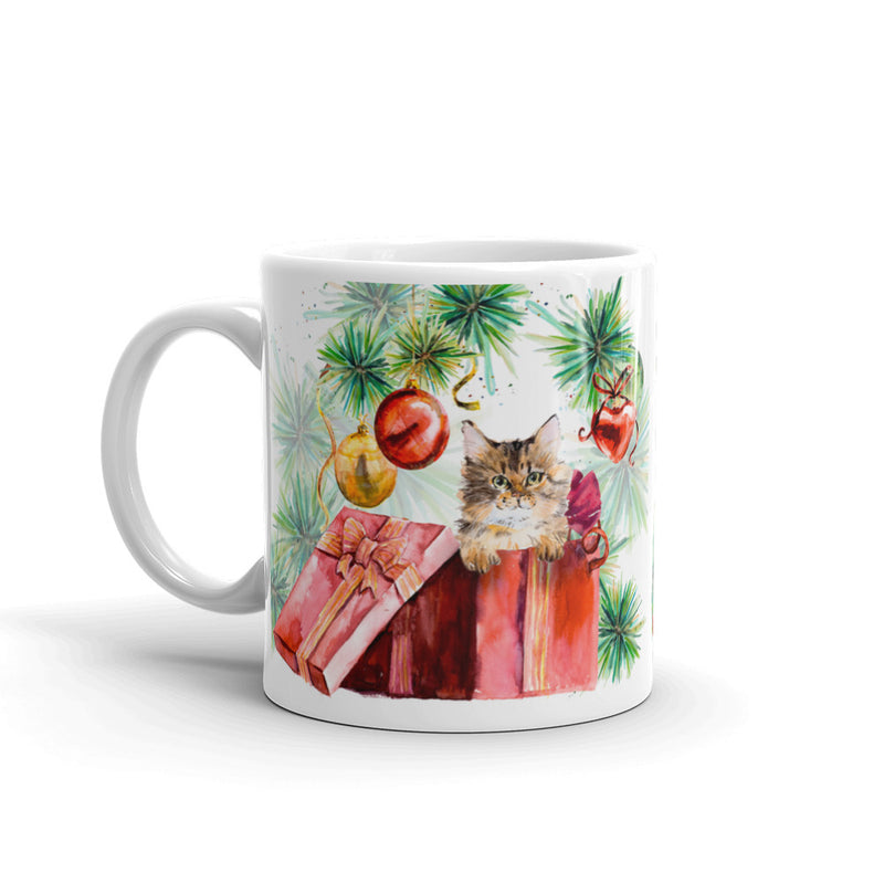 Festive Cat Christmas Tabby Kitten Mug in Right View