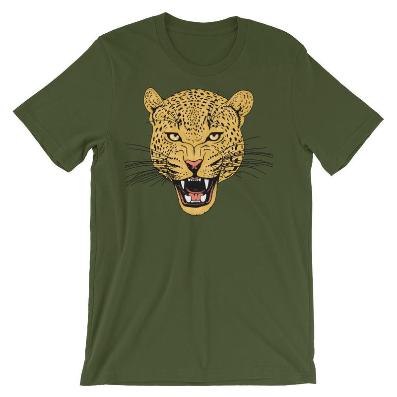 wild cat roaring leopard comfy unisex tee shirt
