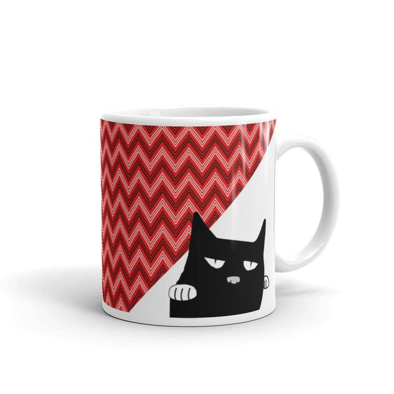 Evil Cat Zig Zag White Mug in Left Side View 11oz