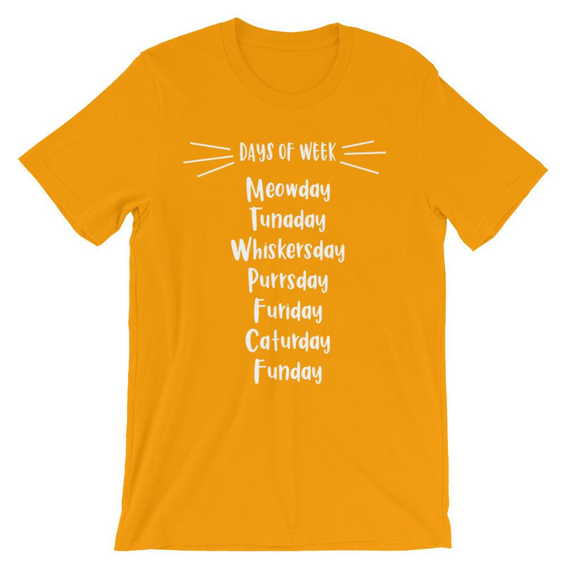 Wordy Cat 'Days of Week' Unisex Short Sleeve T-Shirt