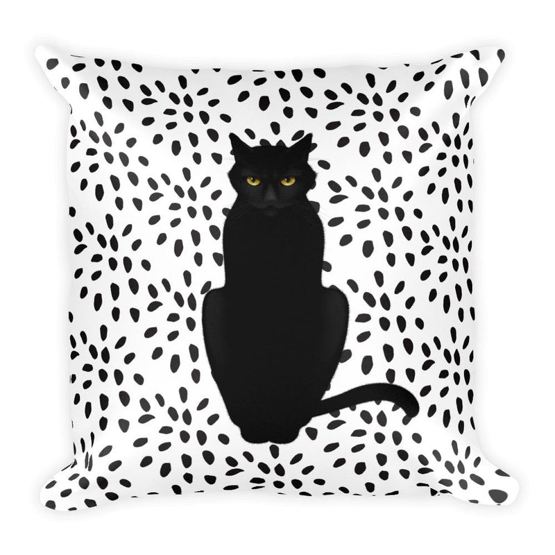 Cat Noir Panther Black and White Square Pillow in Front View Pattern