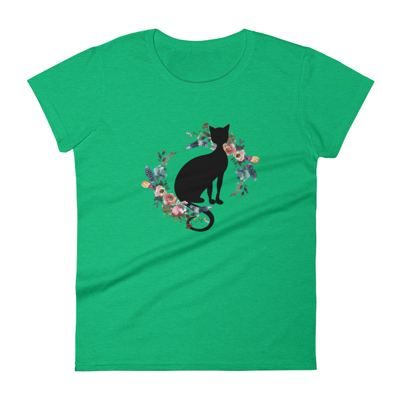 Floral Cat 'In Loving Memory Dusty Blue and Rose' Women's Short Sleeve T-Shirt