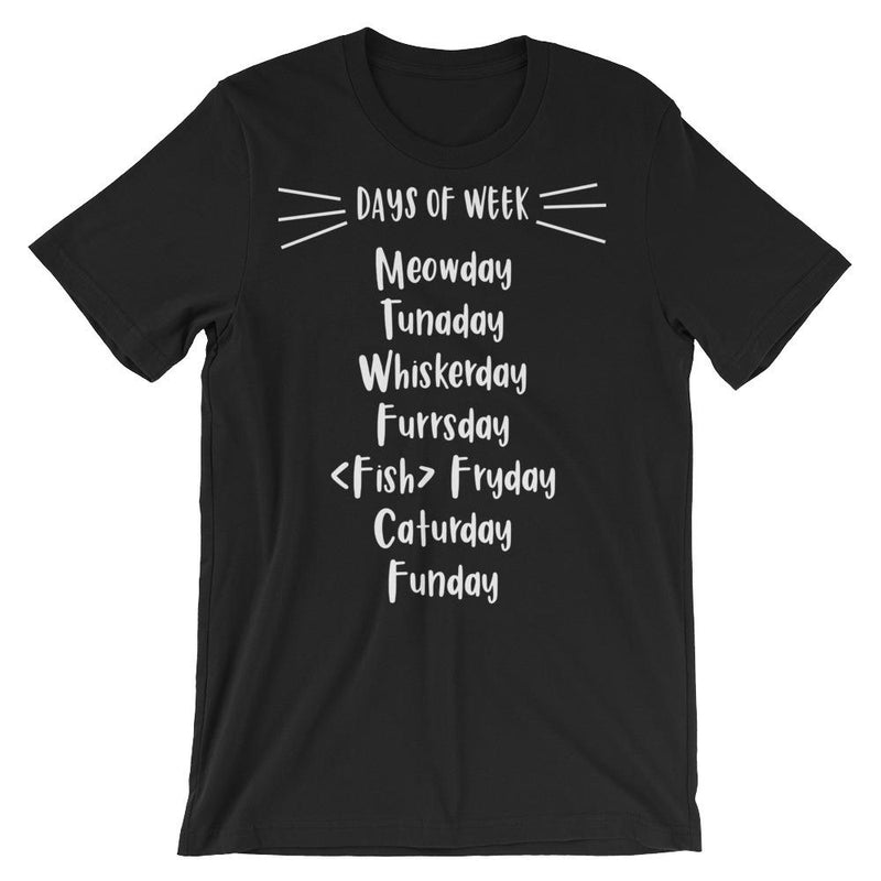 Wordy Cat 'Days of Week' Unisex Short Sleeve T-Shirt