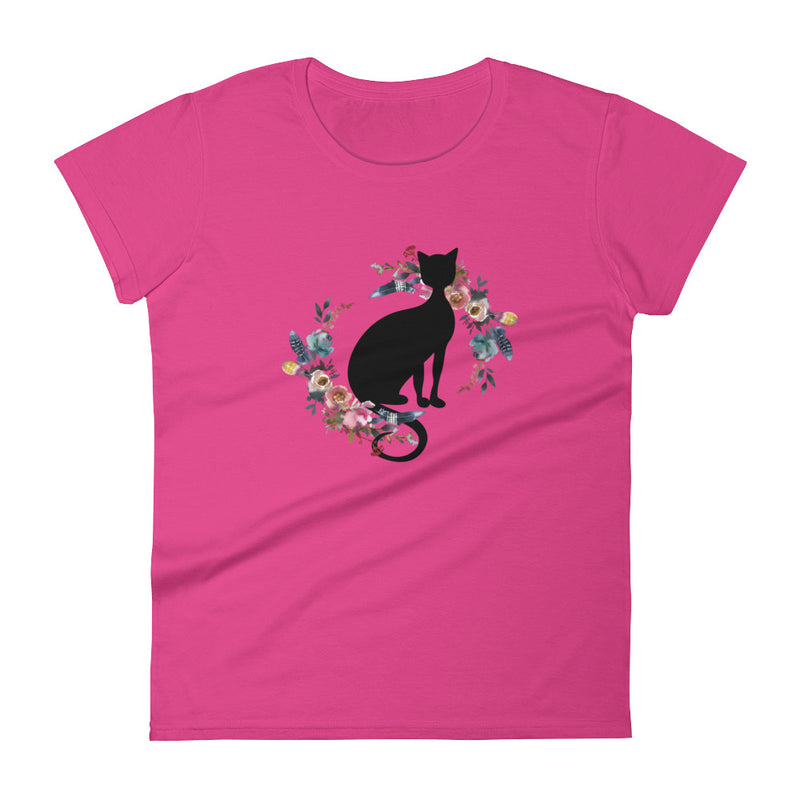 Floral Cat 'In Loving Memory Dusty Blue and Rose' Women's Short Sleeve T-Shirt