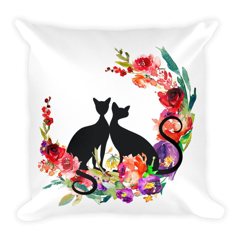 Floral Cat 'Loyalty' Square Pillow