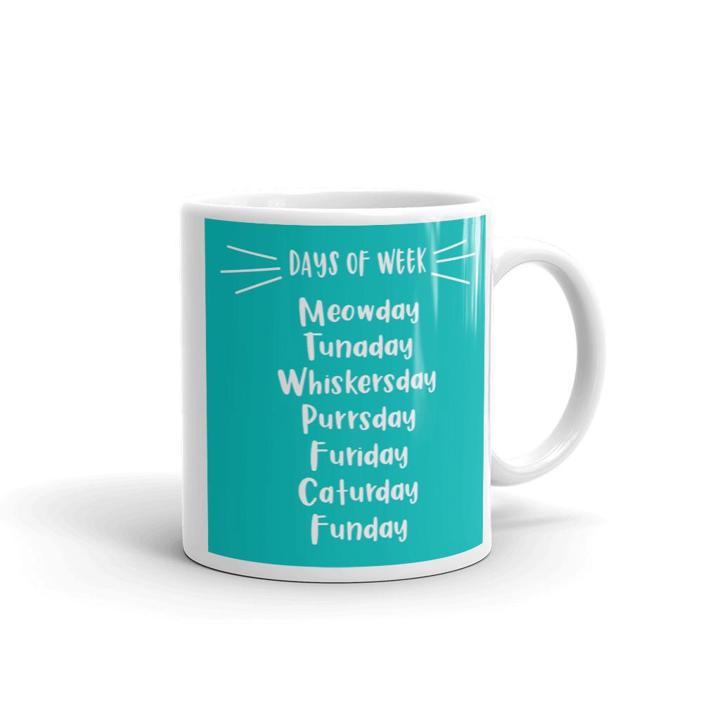 Wordy Cat "Days of Week' Teal Mug