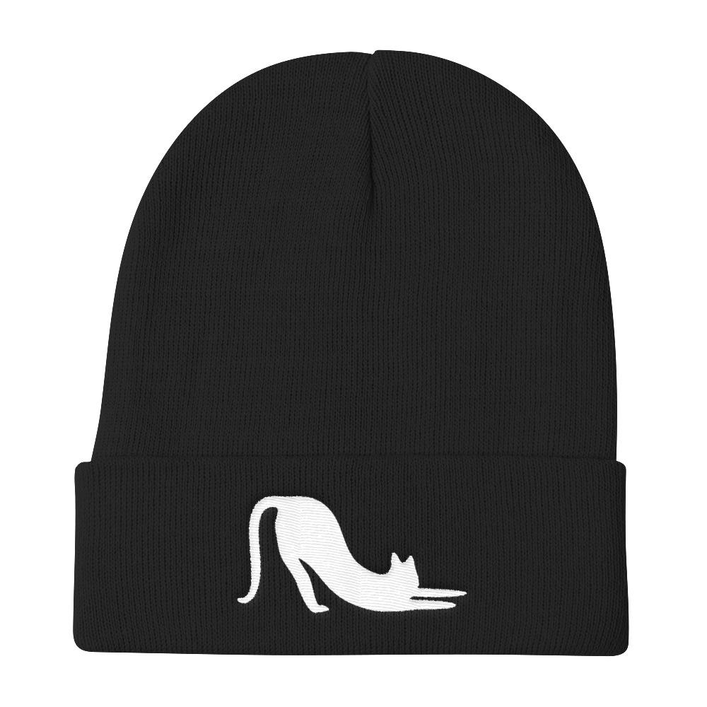 Yoga Cat 'White Cat Stretch' Knit Beanie