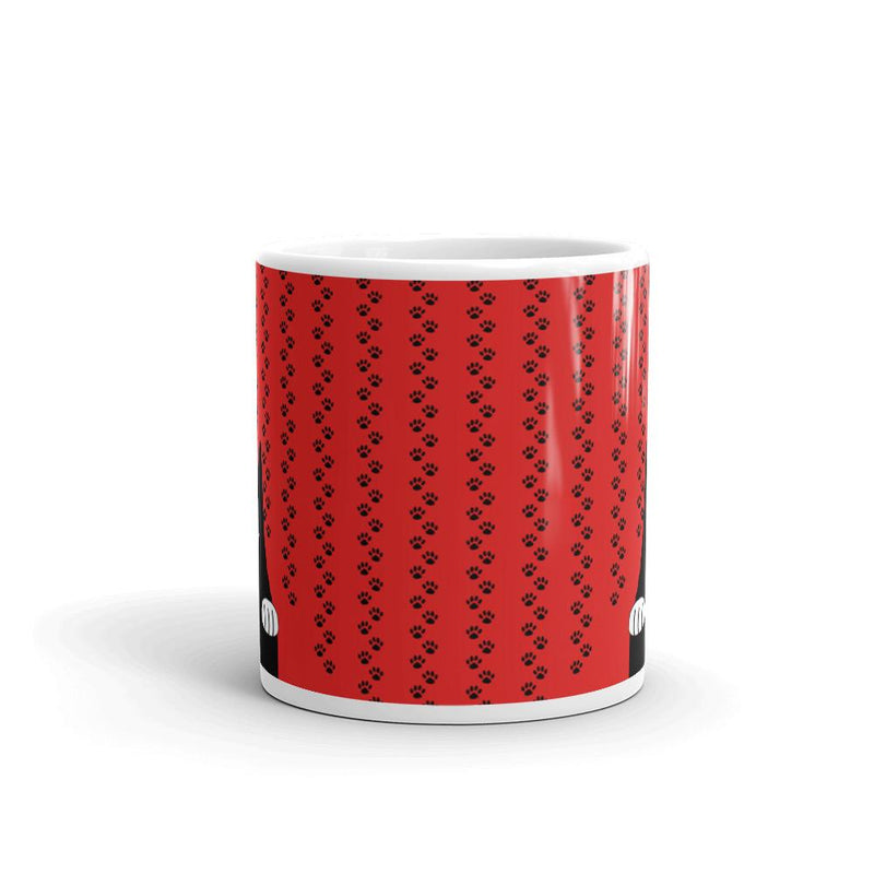 Evil Cat Pawprints Red Mug in Middle View 11oz