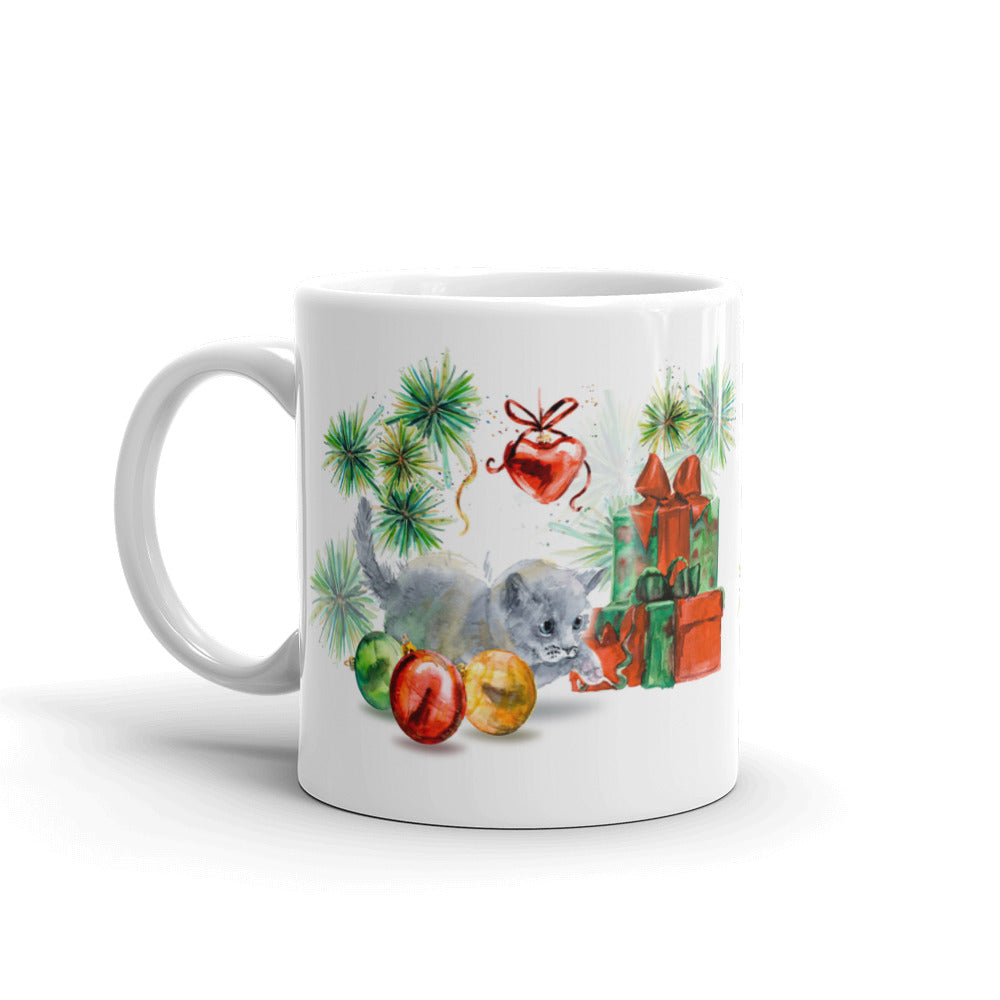 Festive Cat Christmas Tabby Smoky Mug in Right View