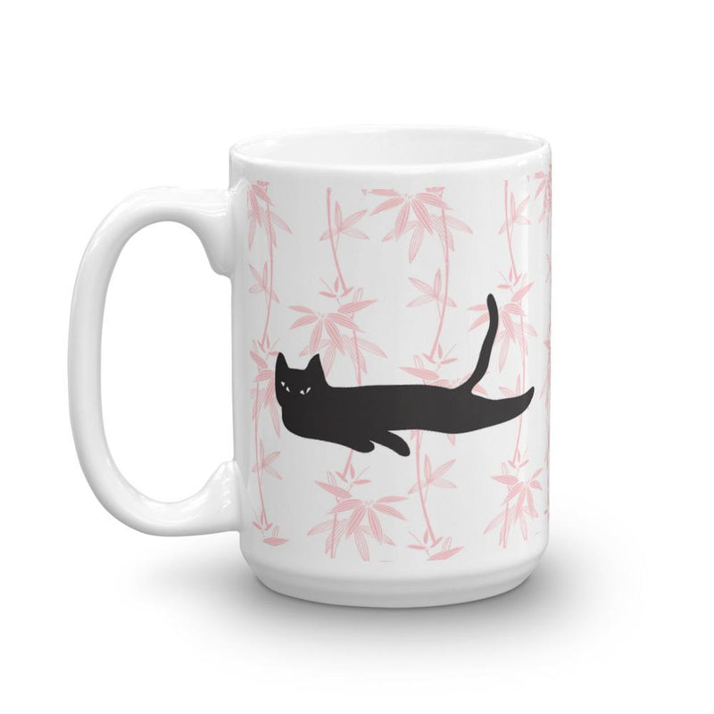 Cat Noir Floral Pink Mug in Right Side View 15oz