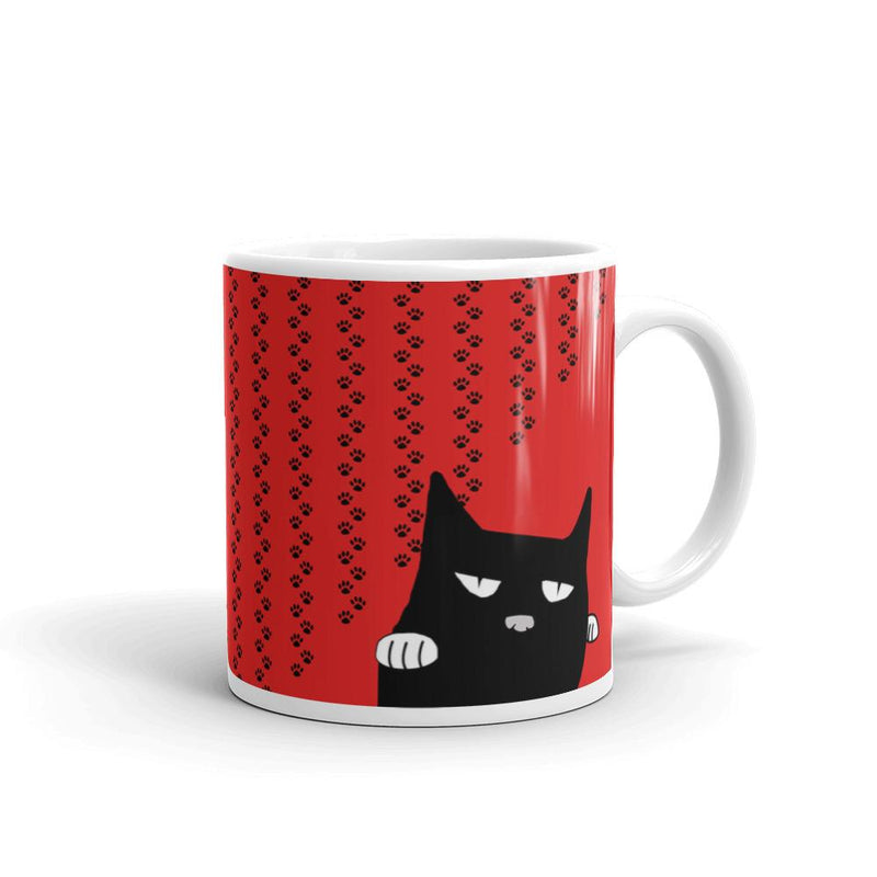 Evil Cat Pawprints Red Mug in Left Side View 11oz