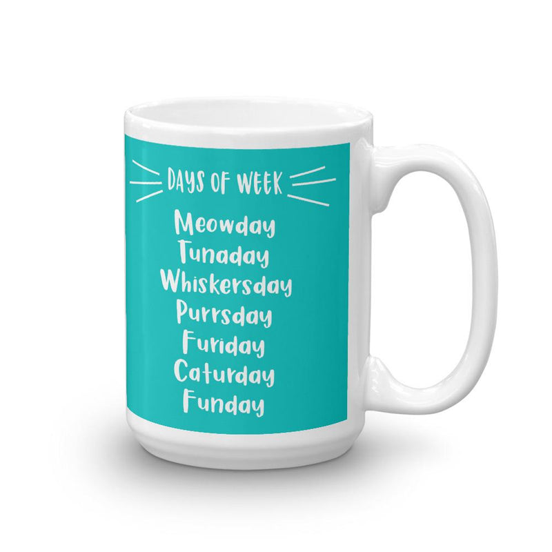 Wordy Cat "Days of Week' Teal Mug