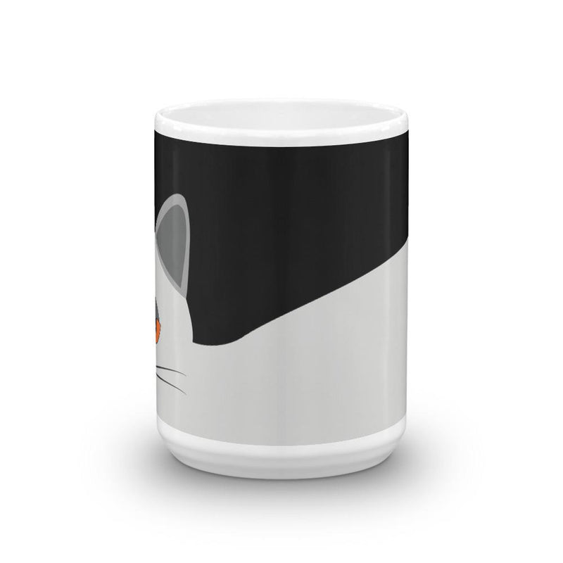 Inscrutable Cat Smoky Cat Black Mug in Middle View 15oz
