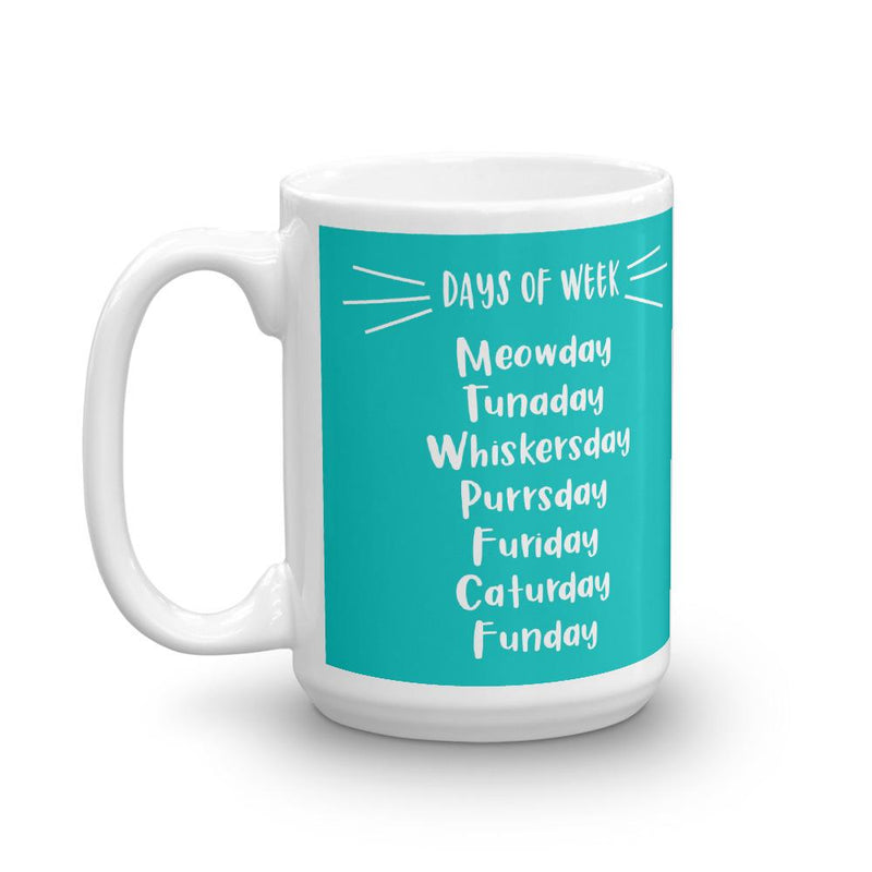 Wordy Cat "Days of Week' Teal Mug