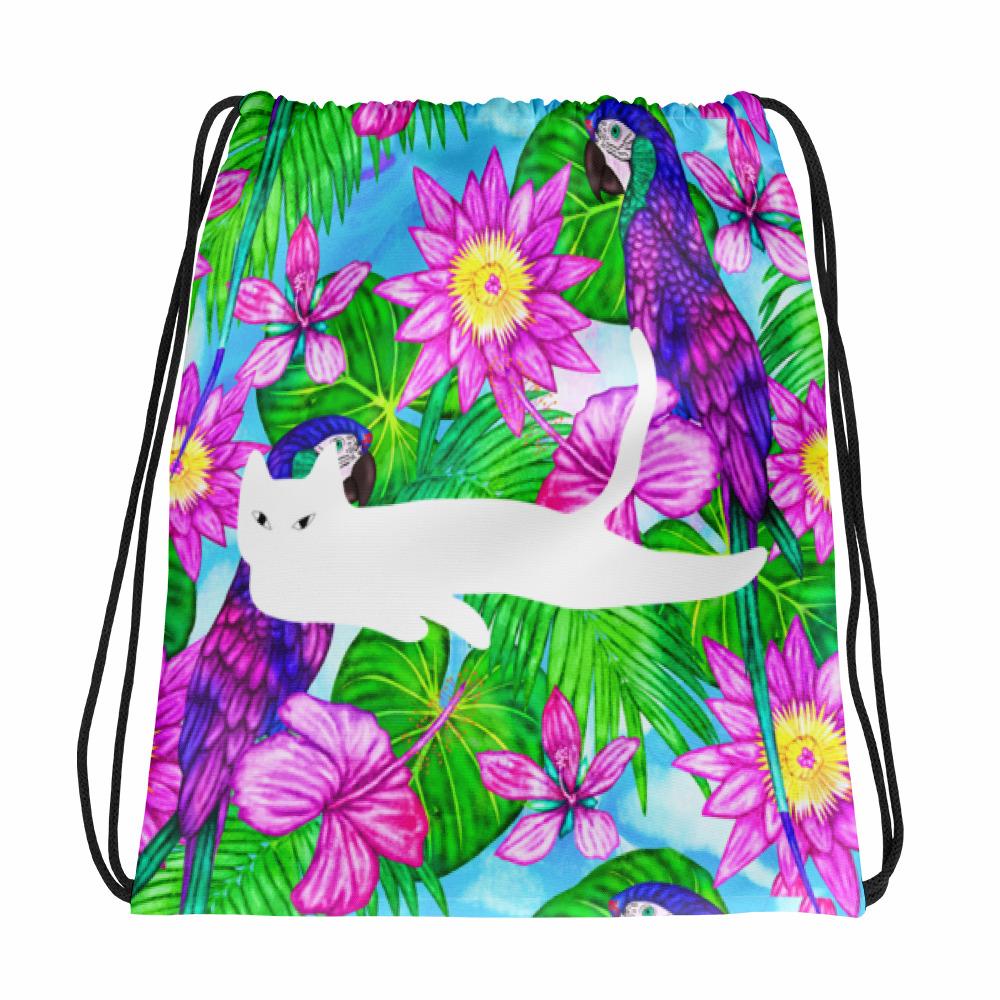 Cat Noir Aloha Drawstring bag with a White Cat