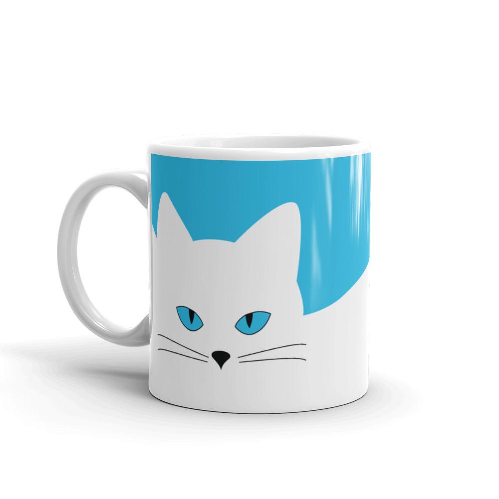 Inscrutable Cat Juicy Fruity Blue Mug Left Side View in 11oz