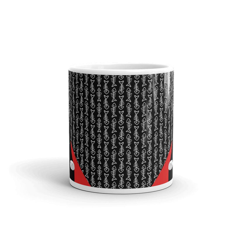 Evil Cat Fishbone Red Mug in Middle View 11oz