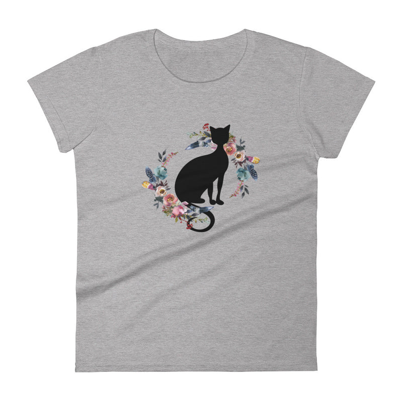 Floral Cat 'In Loving Memory Dusty Blue and Rose' Women's Short Sleeve T-Shirt