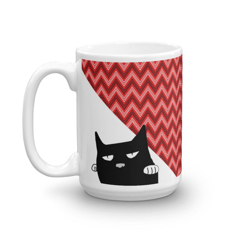 Evil Cat Zig Zag White Mug in Right Side View 15oz