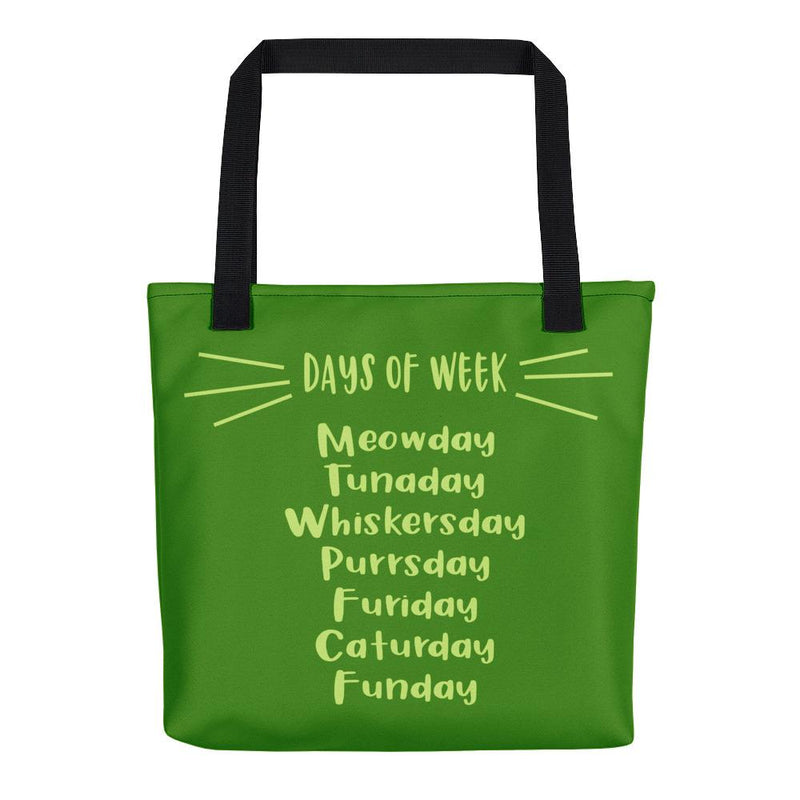 Wordy Cat "Days Of Week' Lush Green Tote bag