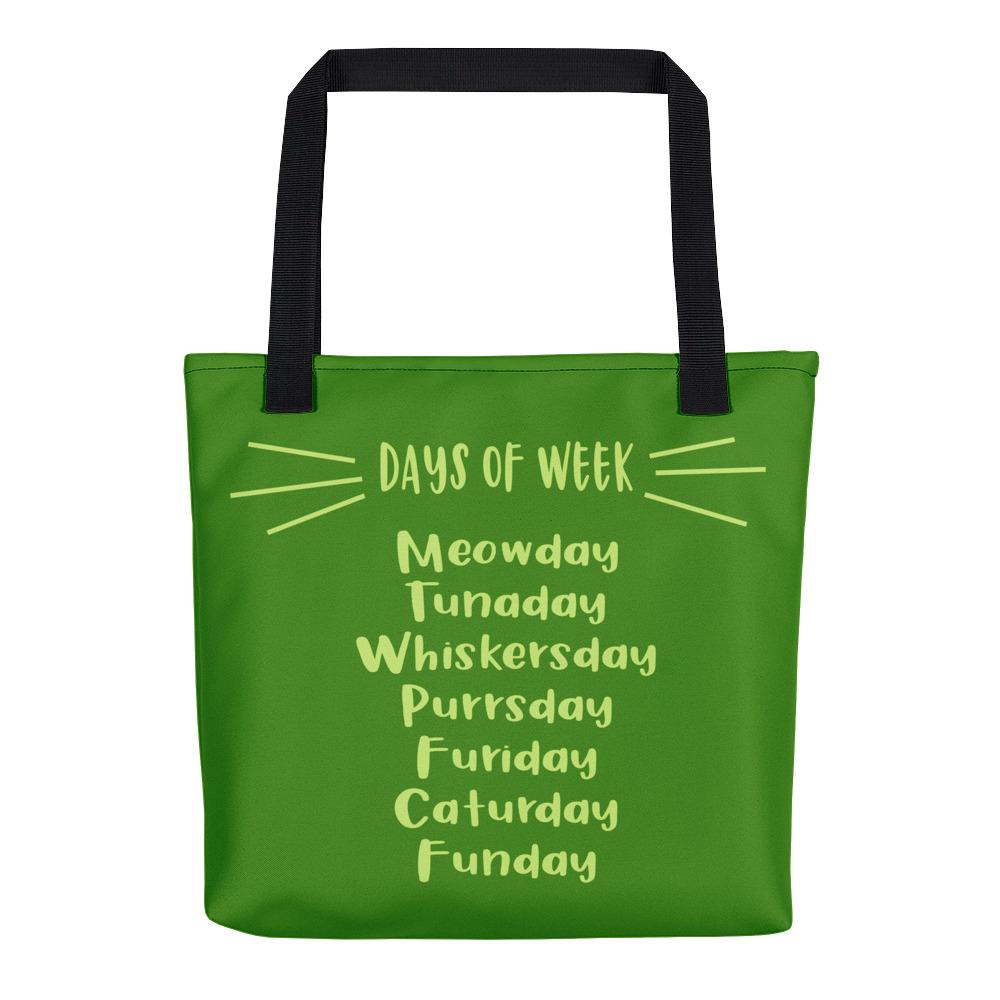Wordy Cat "Days Of Week' Lush Green Tote bag