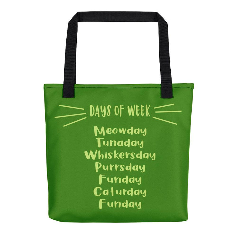 Wordy Cat "Days Of Week' Lush Green Tote bag