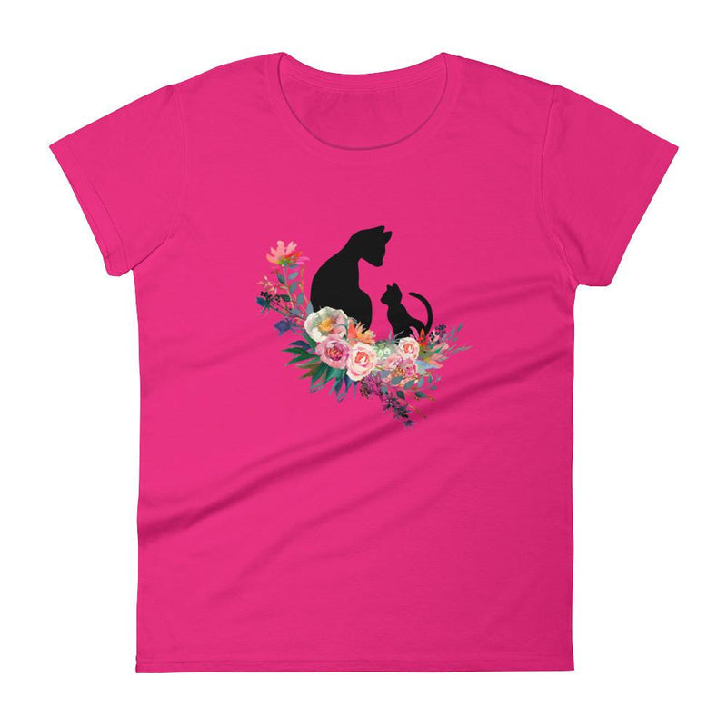 Floral Cat 'Family' Women's Short Sleeve T-Shirt