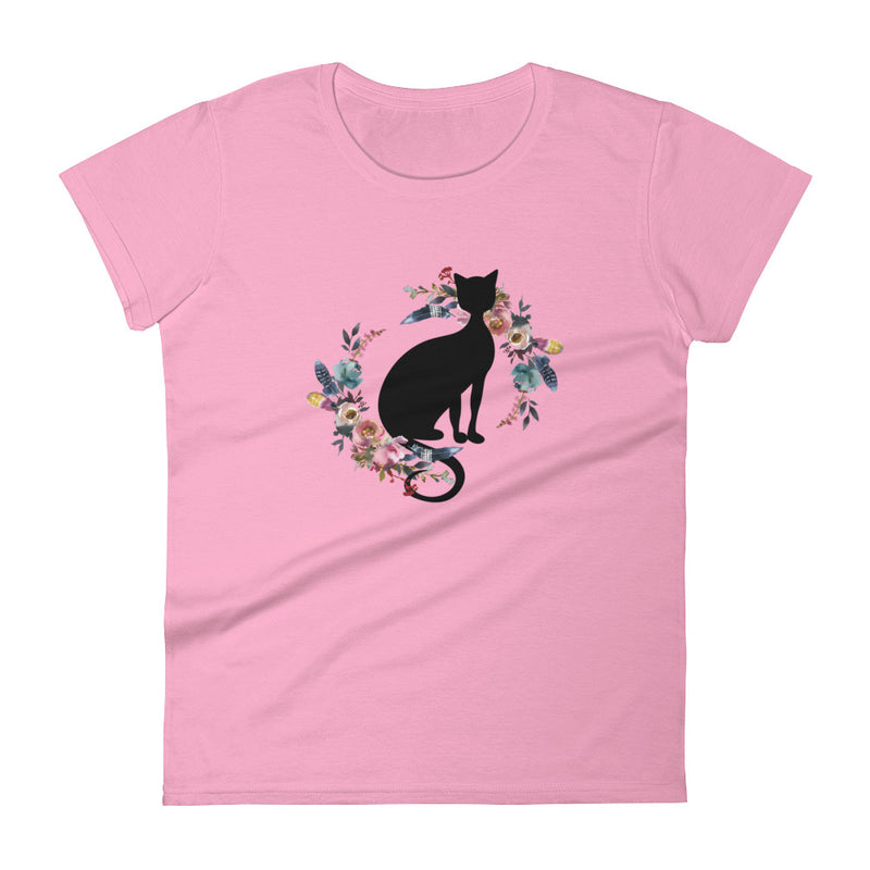 Floral Cat 'In Loving Memory Dusty Blue and Rose' Women's Short Sleeve T-Shirt