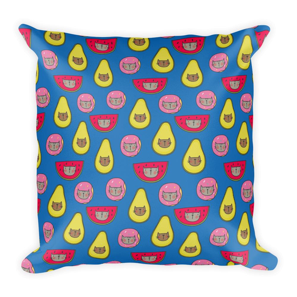 Summer Cat 'Blue Fruity Medley' Square Pillow