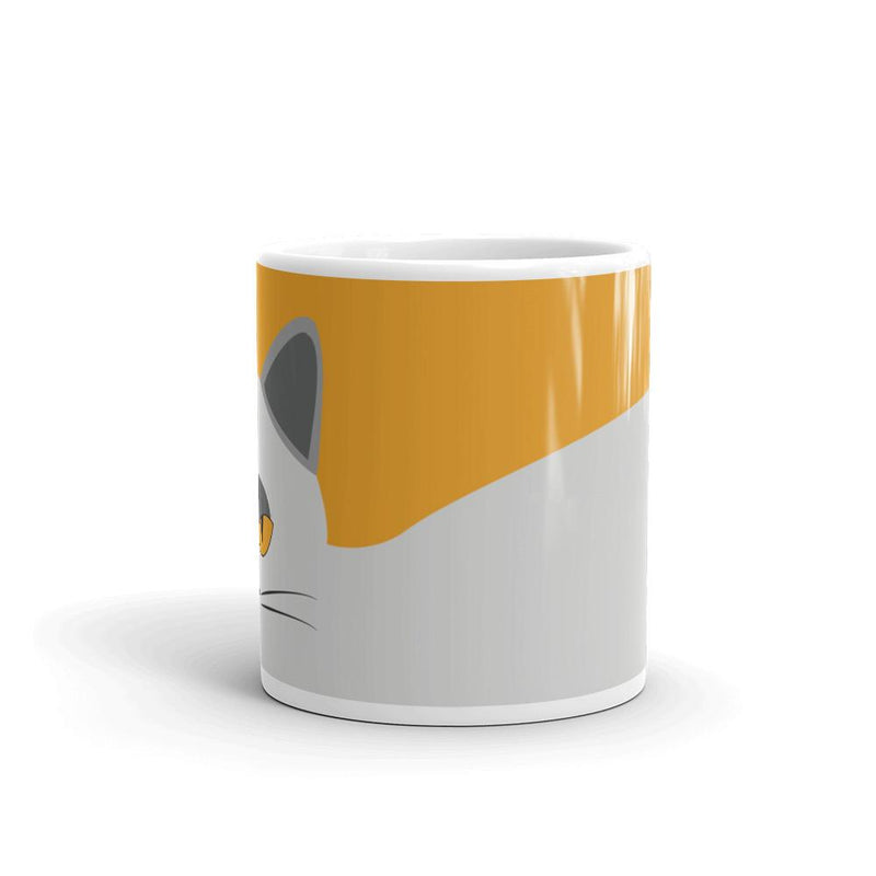 Inscrutable Cat Smoky Cat Gold Mug in Middle View 11oz