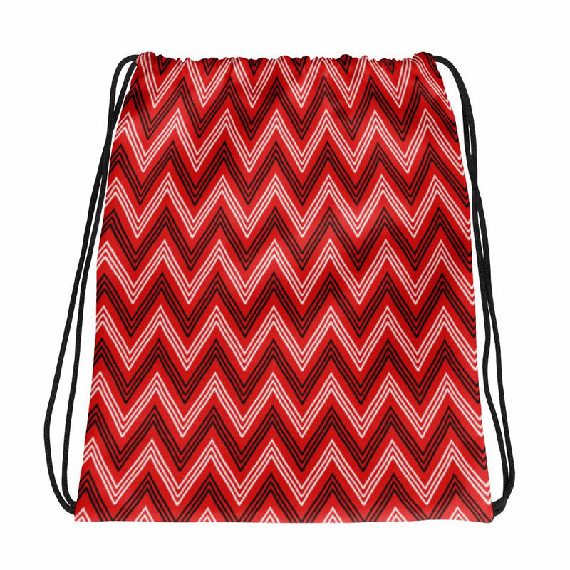 Evil Cat Zig Zag White Drawstring bag in Back View