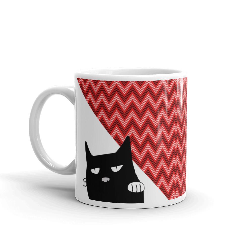 Evil Cat Zig Zag White Mug in Right Side View 11oz