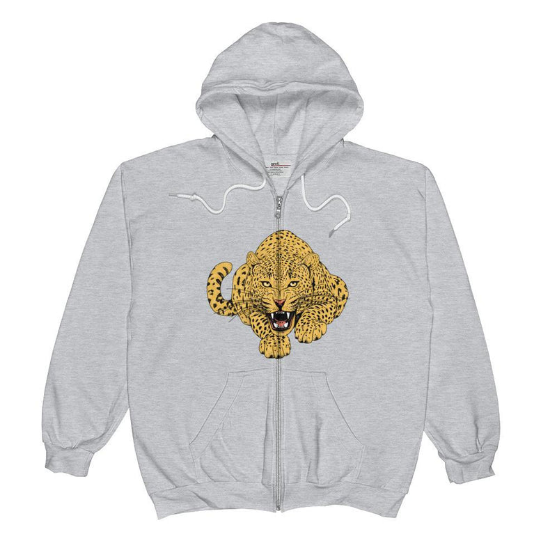 wild cat crouching leopard essential comfy zip hoodie