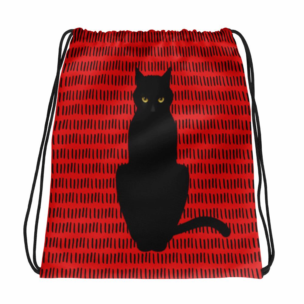 Cat Noir Panther Red Savanna Drawstring bag in Front View