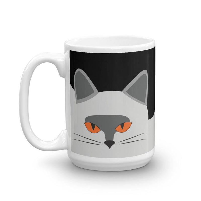 Inscrutable Cat Smoky Cat Black Mug in Right Side View 15oz