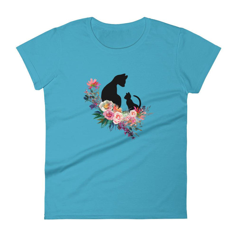 Floral Cat 'Family' Women's Short Sleeve T-Shirt