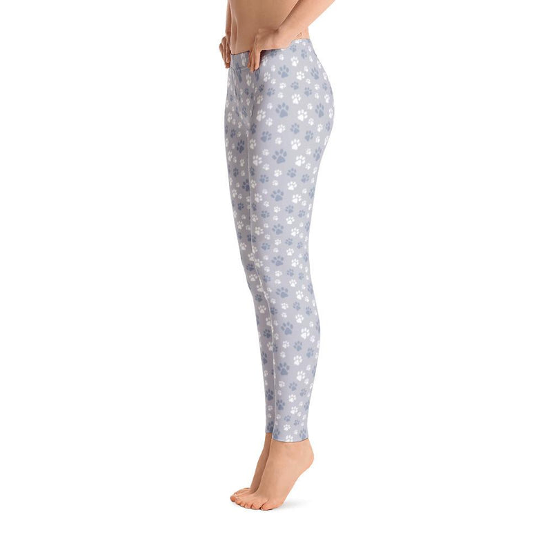 pattern cat paw prints silver grey leggings for cat lovers